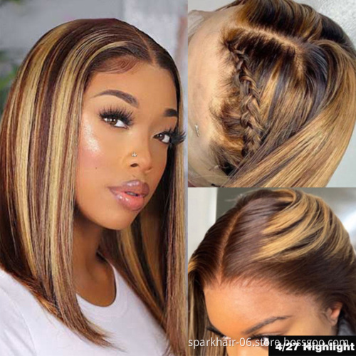 Highlight Transparent 13x4 HD Lace Frontal Wig BOB Straight Wigs 4x4 5x5 6x6 Closure Human Hair Wigs Short With Bangs